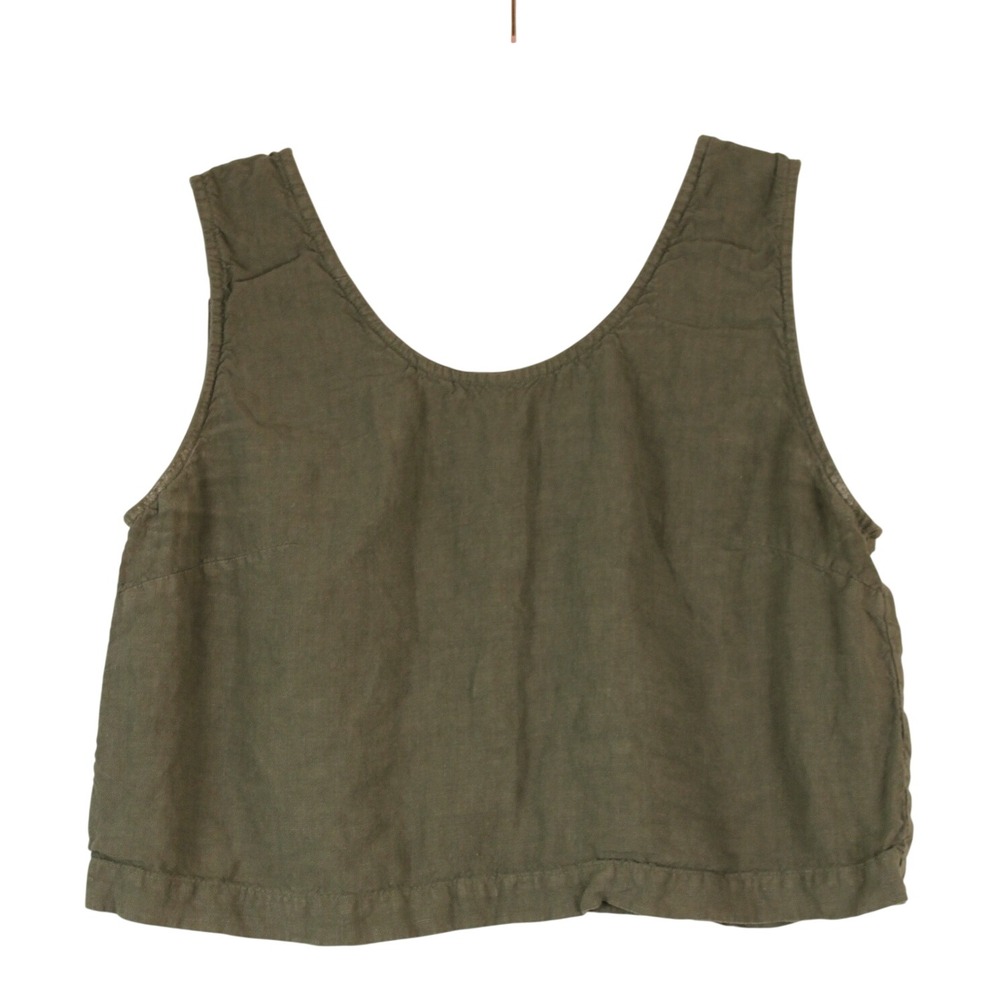 Menique Ana Stone Green Granola Girl Earthy Boho Chic Linen Crop Tank Top XL